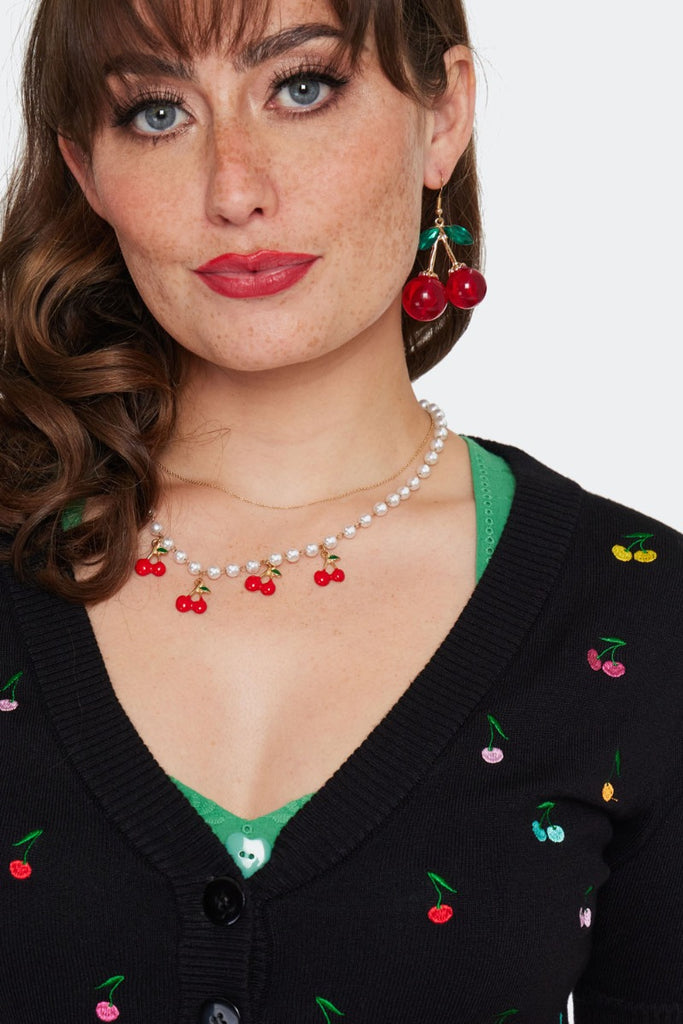 Rainbow Embroidered Cherries Cardigan