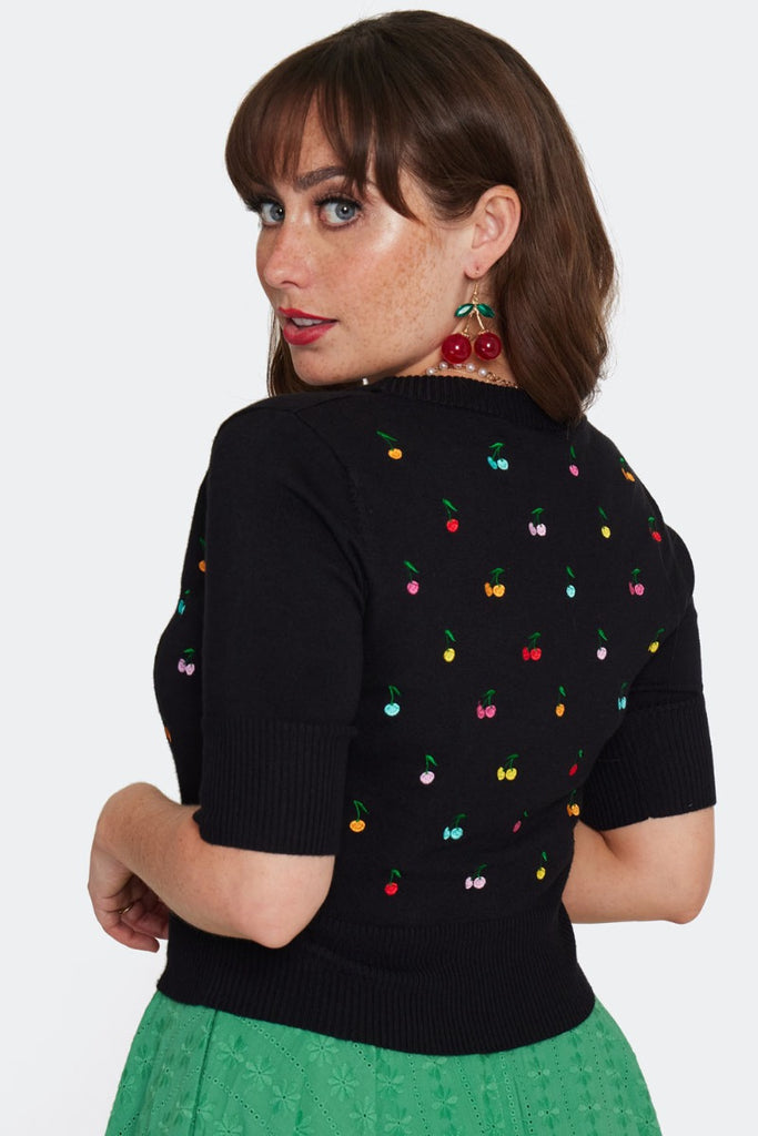 Rainbow Embroidered Cherries Cardigan