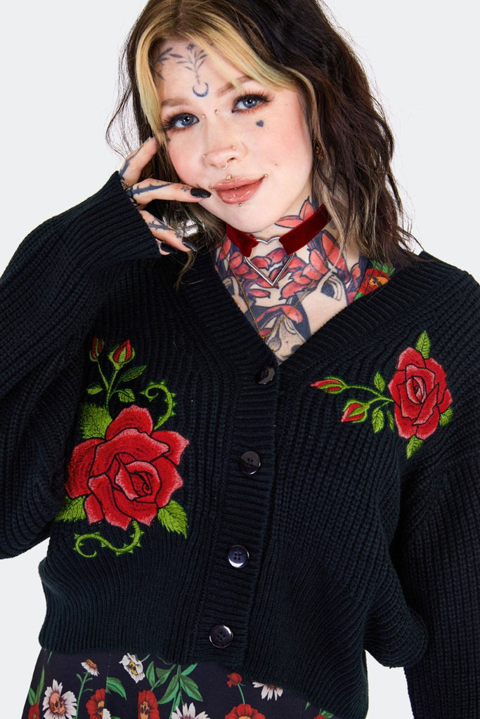 Oversized Rose Embroidered Cardi