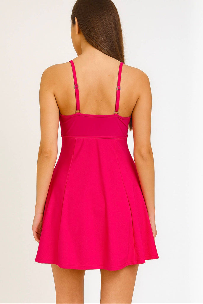 Skirted Maillot Swim Dress: Berry