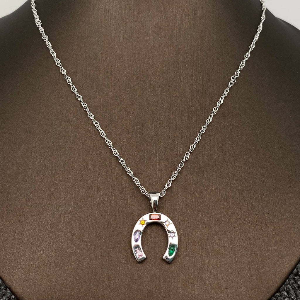 Horseshoe Charm Necklace; Stainless Steel