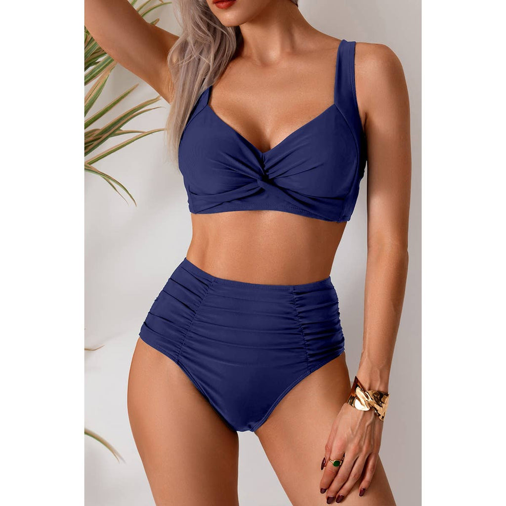 Vintage Style H-Waist Bikini: Navy