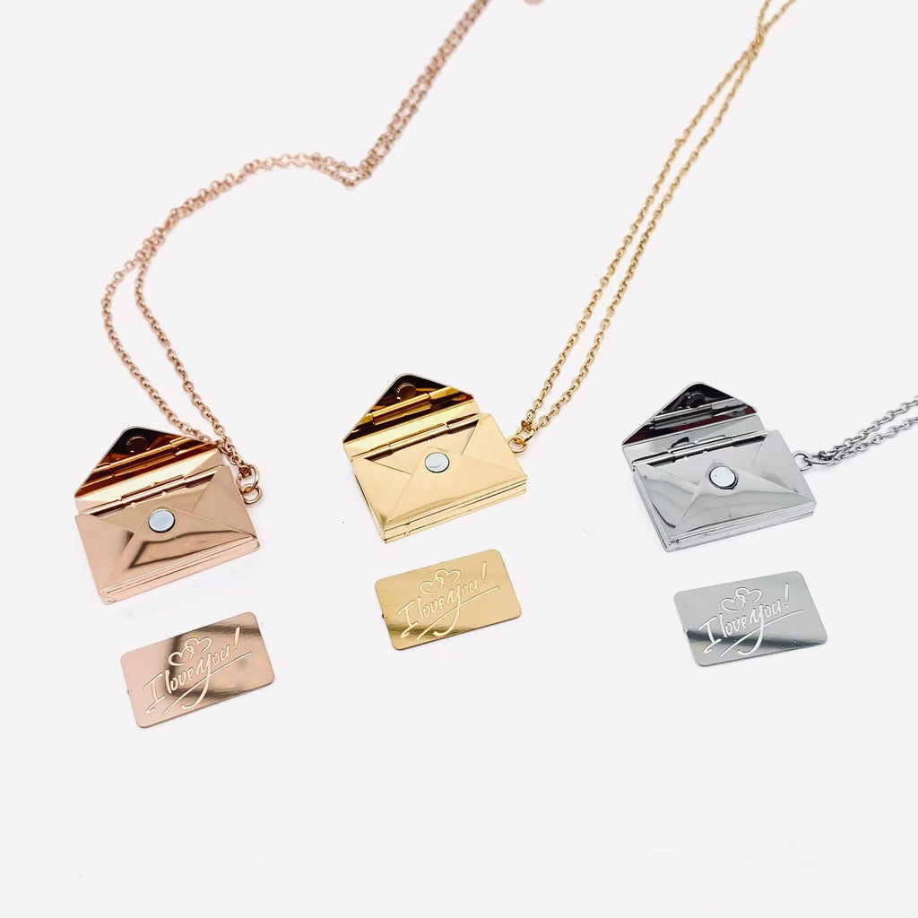 "I Love You" Openable Envelope Necklace- Silver