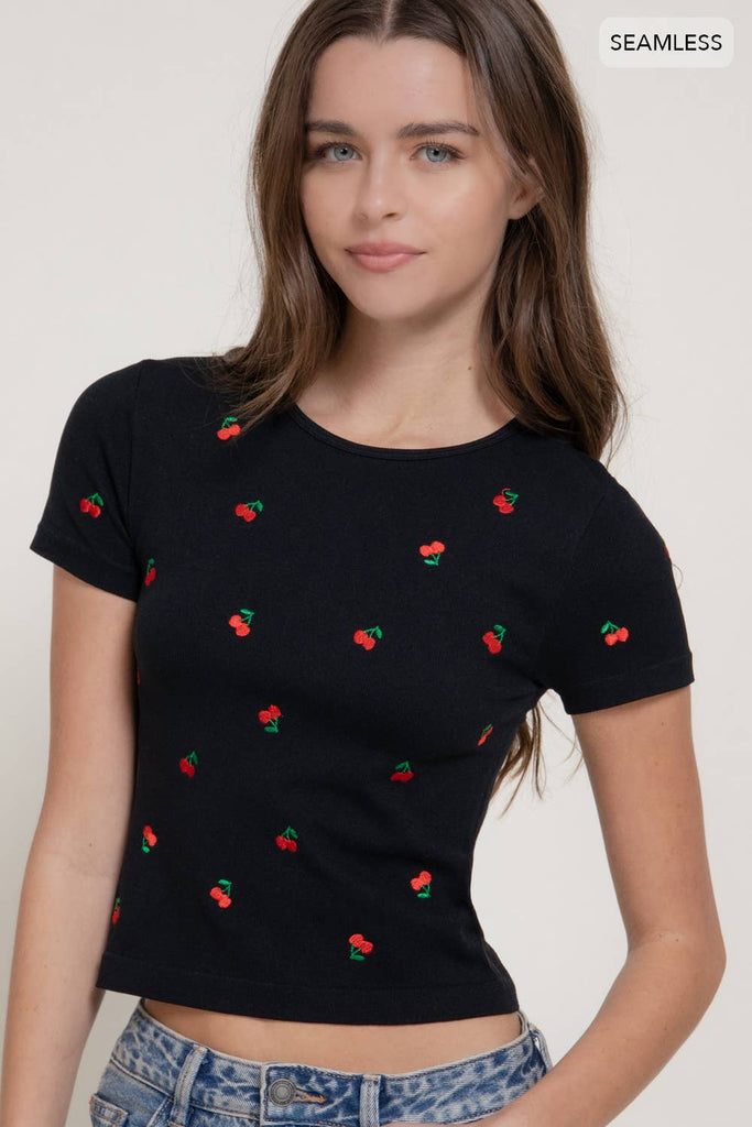 Cherry Embroidery Seamless Tee