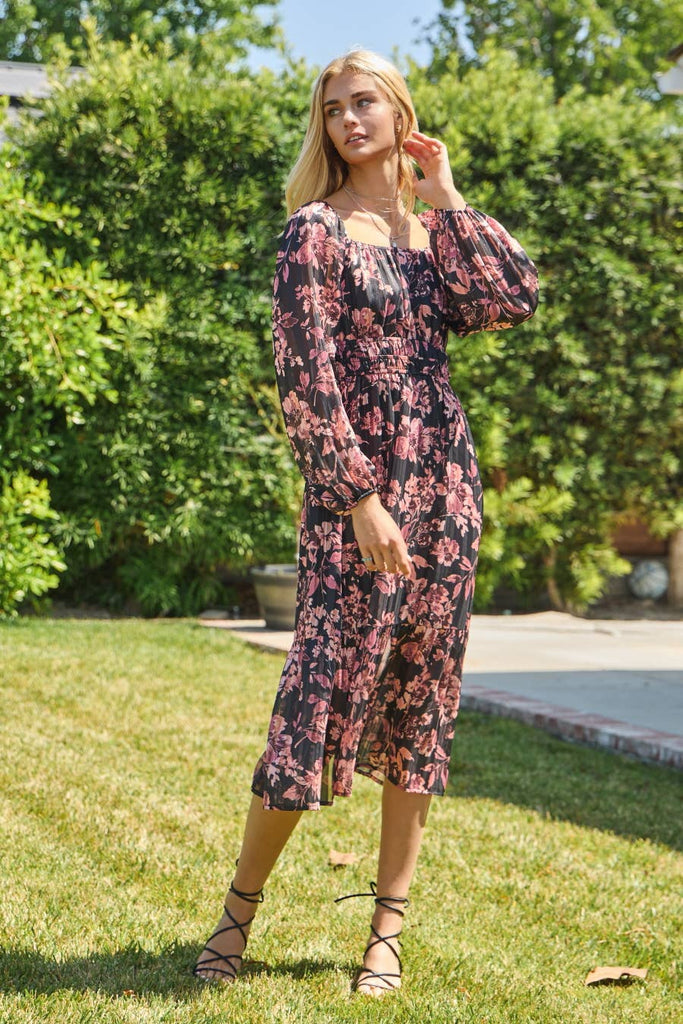 Sparkle Floral Peasant Dress