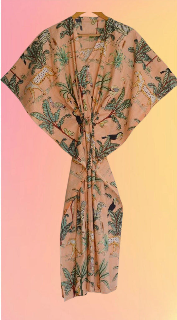 Coral Jungle Print Cotton Caftan