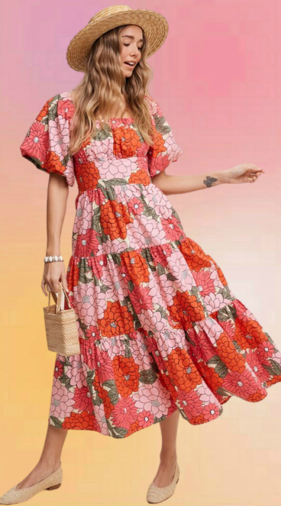 Coral Floral Garden Dress
