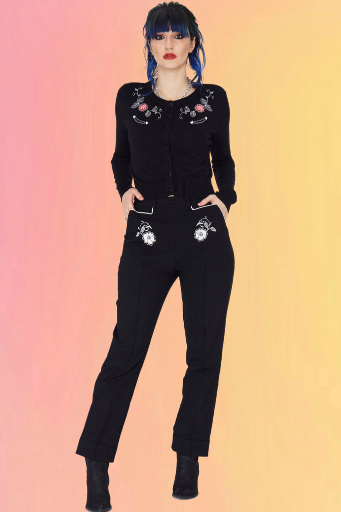 Embroidered Black Cowgirl Pants