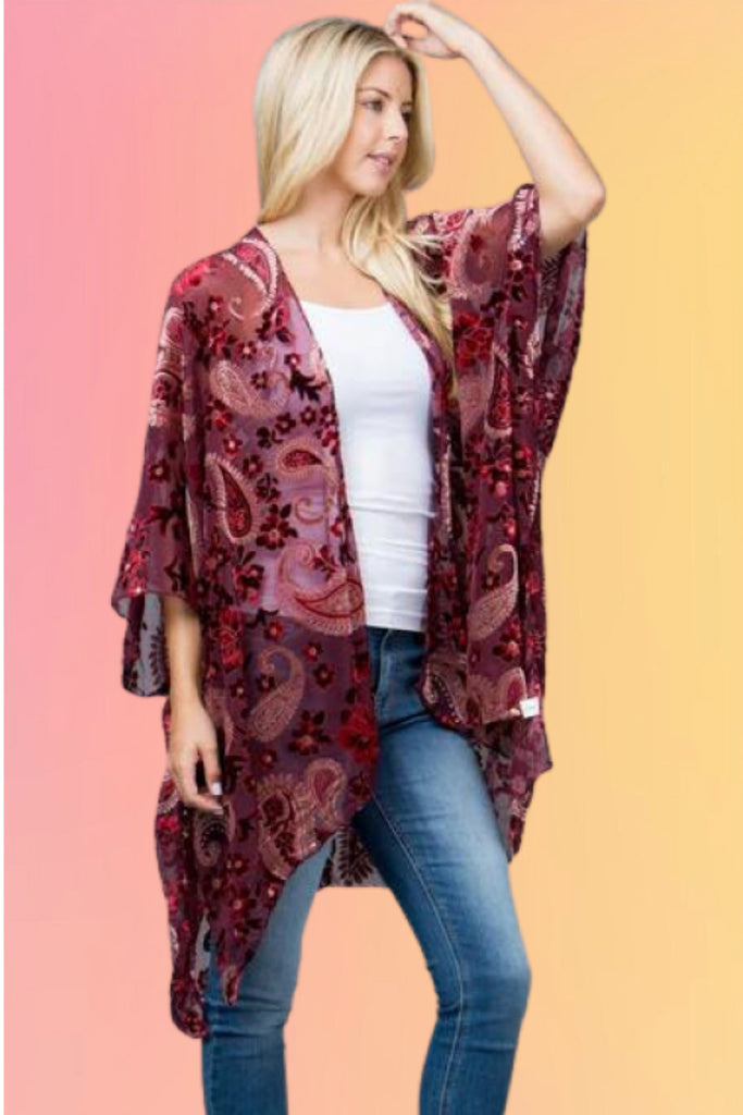 Cranberry Velvet Kimono