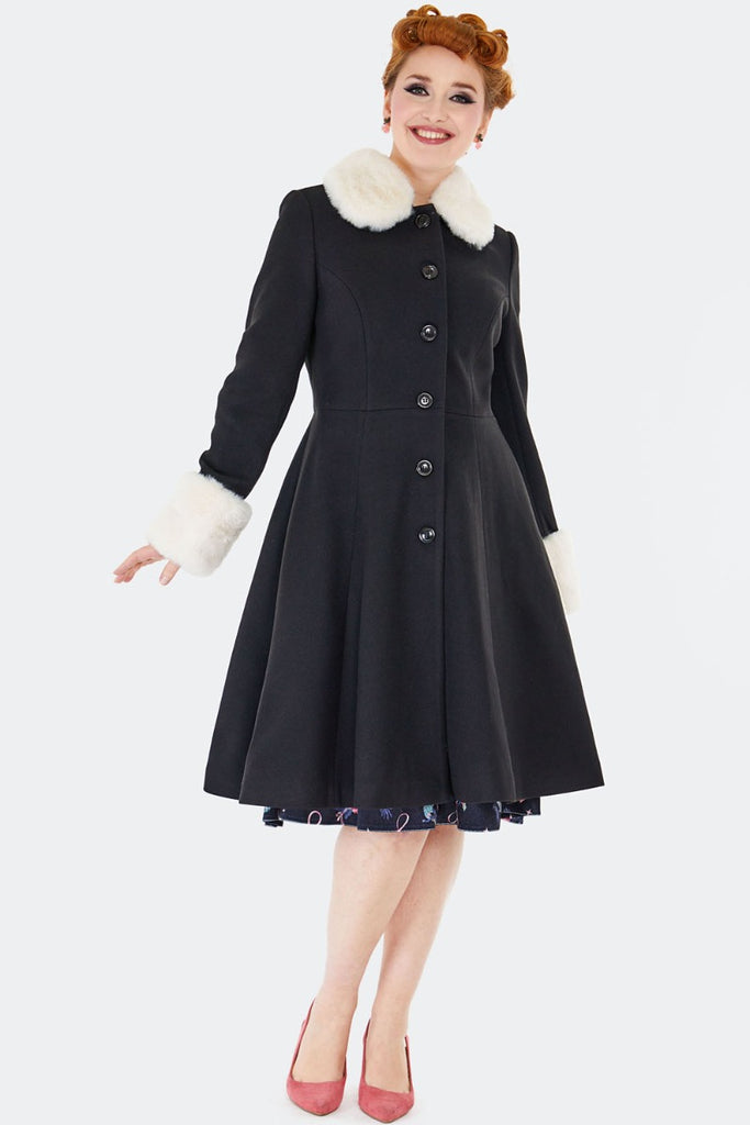 40's Style Faux Fur Trim Coat