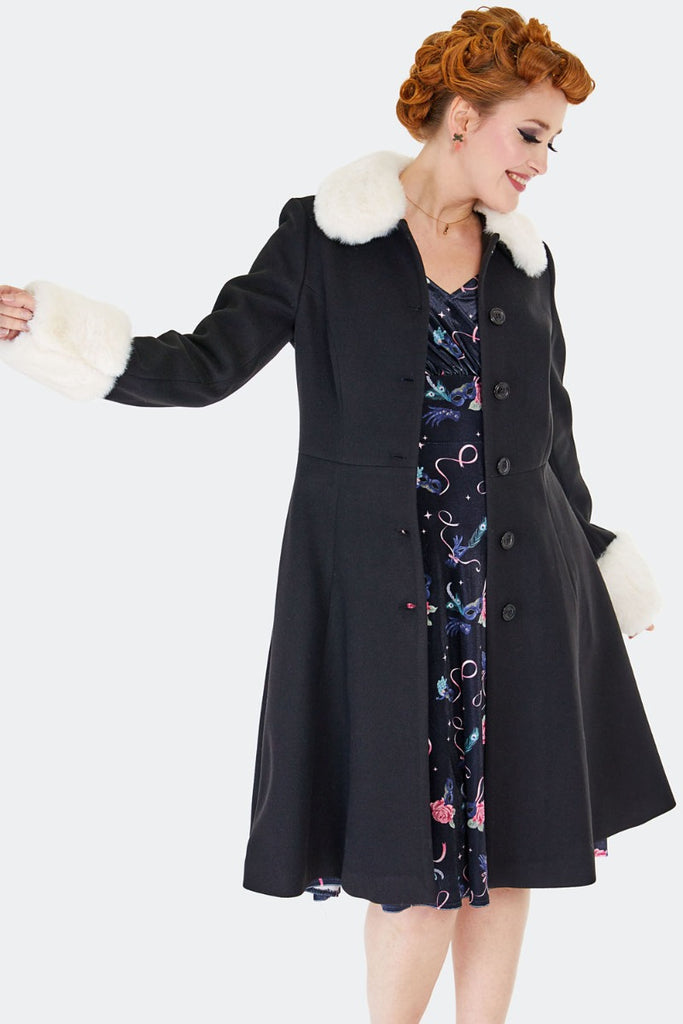 40's Style Faux Fur Trim Coat