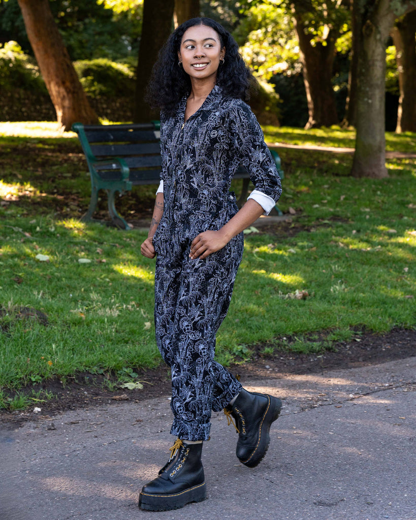 Black Floral Cobweb Boiler Suit