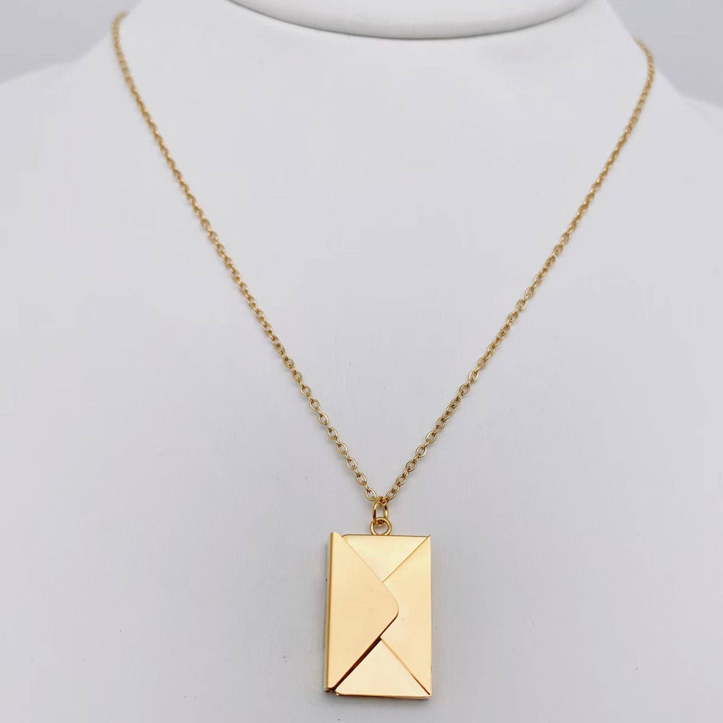 "I Love You" Openable Envelope Necklace- Silver