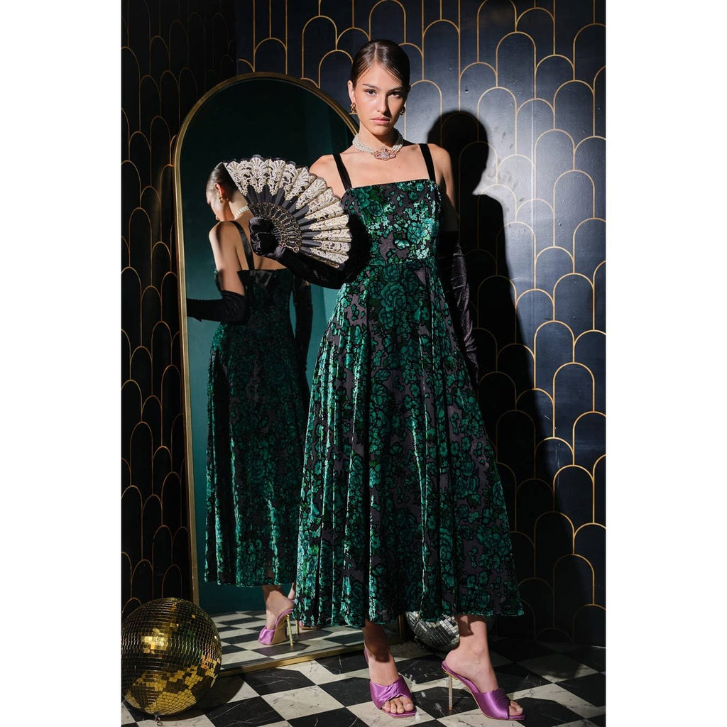 Emerald Velvet Bow-Back Maxi Dress