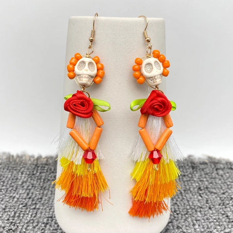 Seed Bead Drop Ball Earrings: