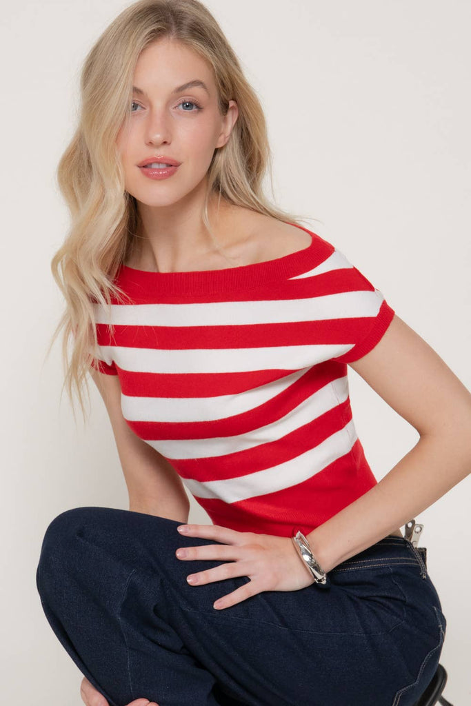 French Stripes Knit Top: Red
