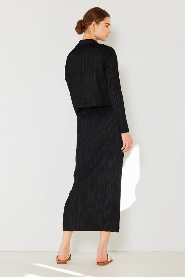 Ribbed Pleated Pencil Skirt: Black