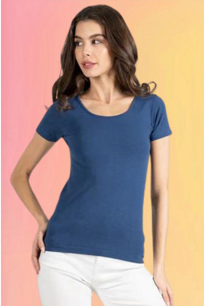 Bamboo Scoop Neck Tee: Denim Blue
