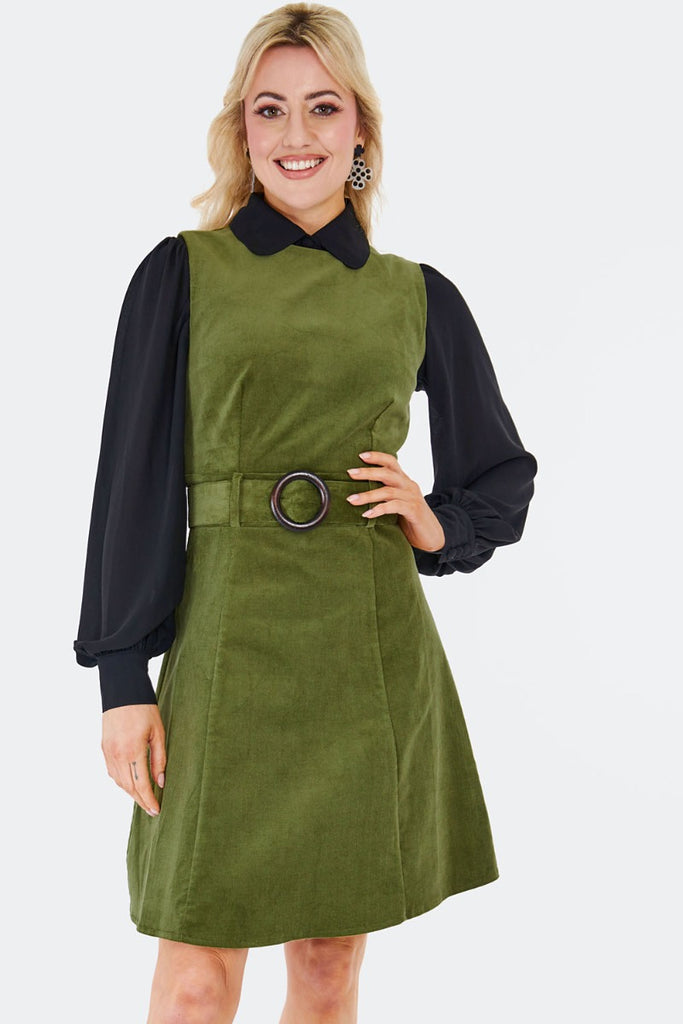 Moss Green Corduroy Shift Dress