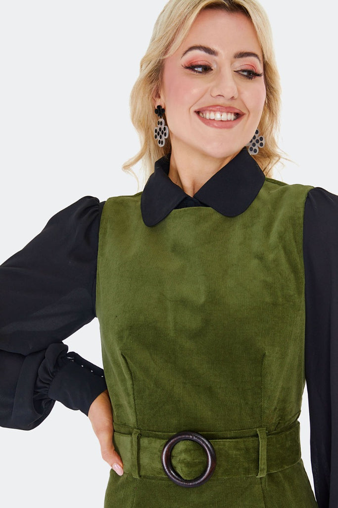 Moss Green Corduroy Shift Dress
