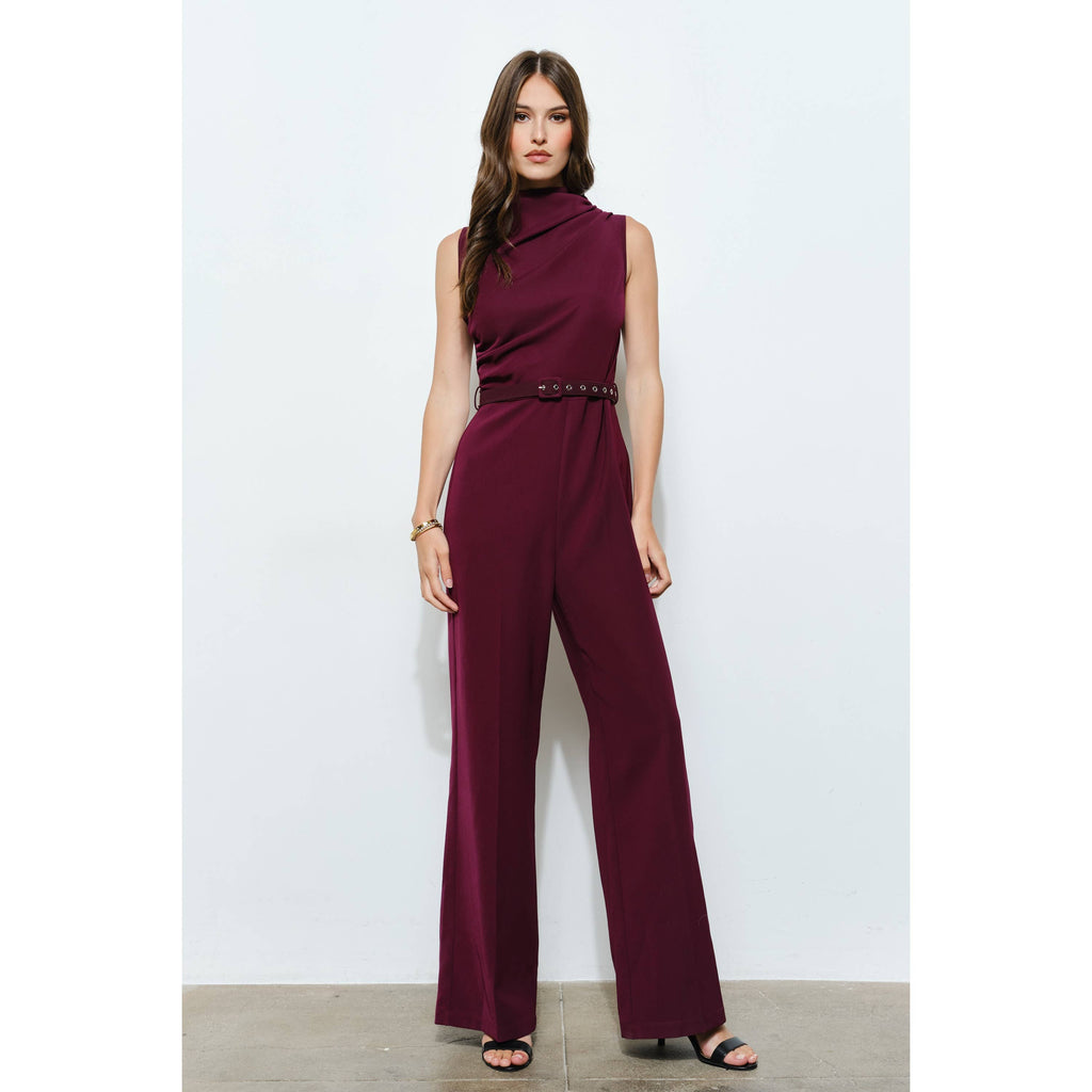 Draped Sleeveless Jumpsuit: Mulberry