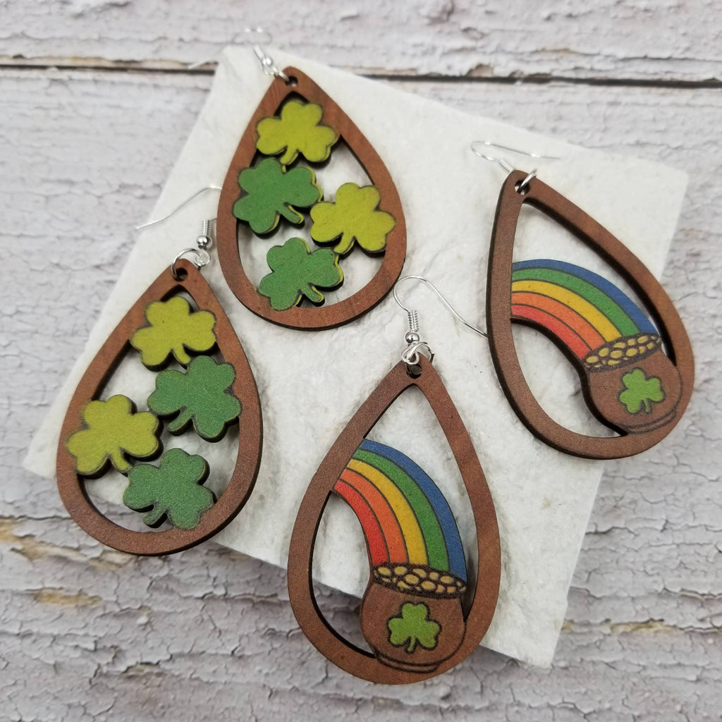 Rainbow Shamrock Wood  Earrings