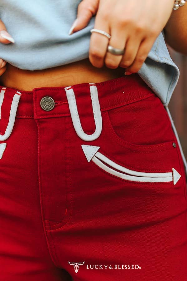 Red Stretch Denim Western Jeans