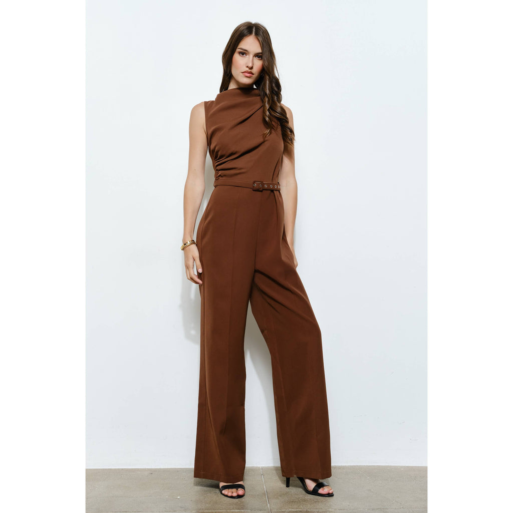 Draped Sleeveless Jumpsuit: Mulberry