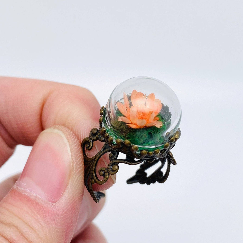 Victorian Flower and Moss Ring: Orange