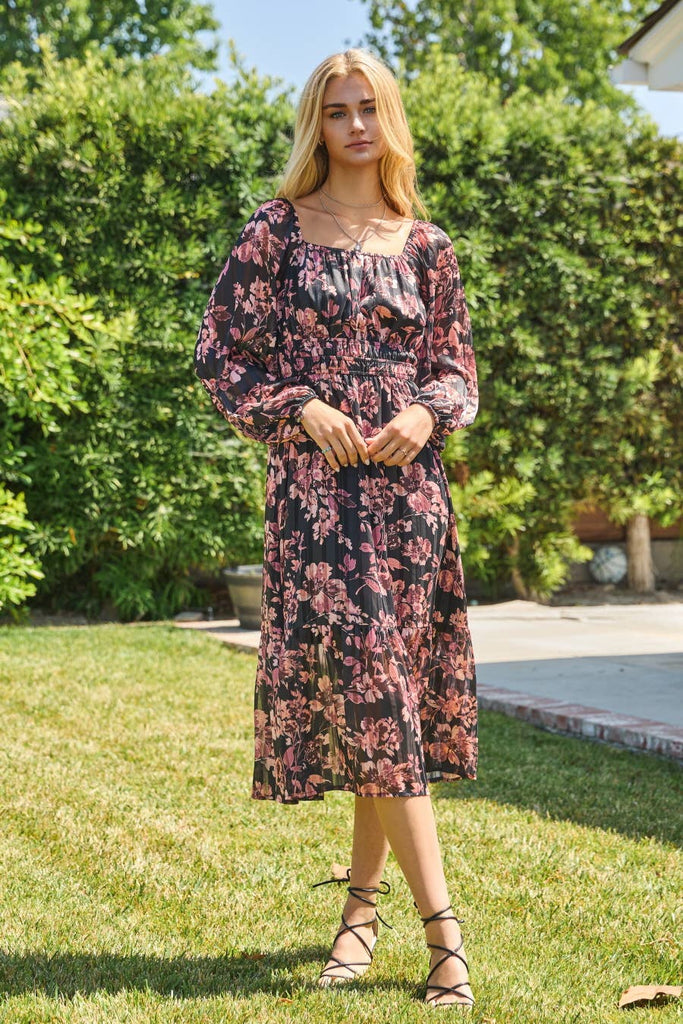 Sparkle Floral Peasant Dress