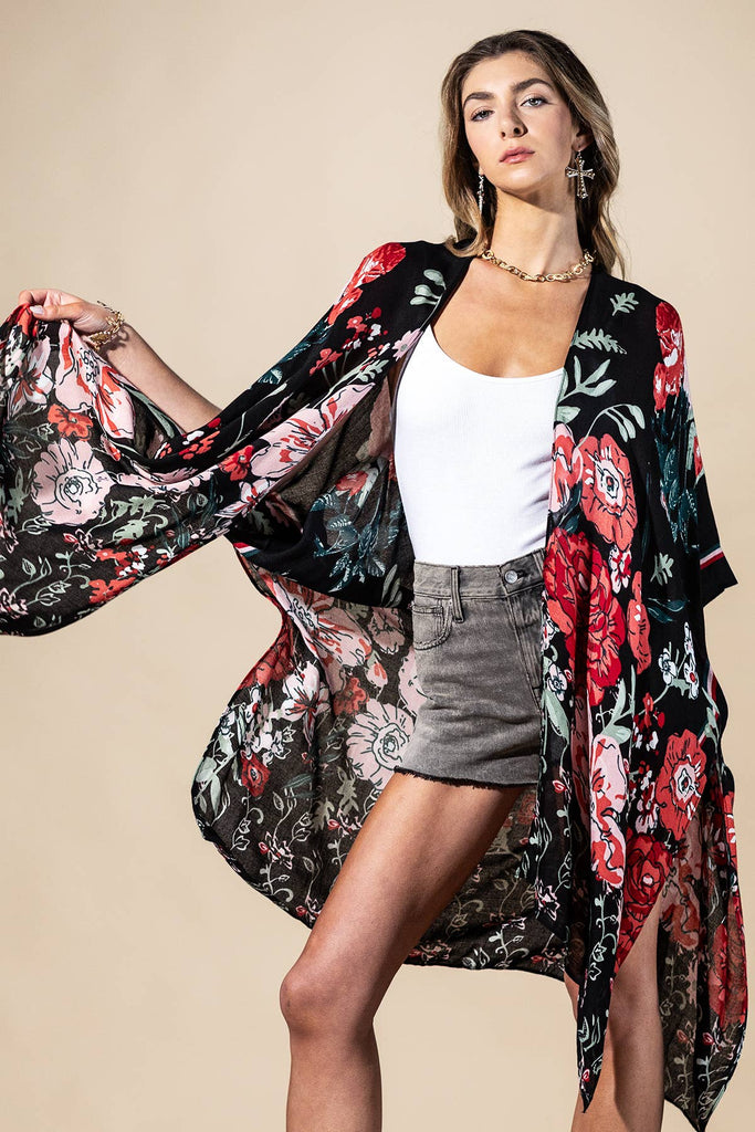 Red Flower Garden Kimono