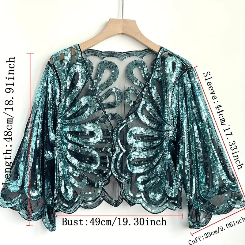 Sequin Tulle Bolero: Silver