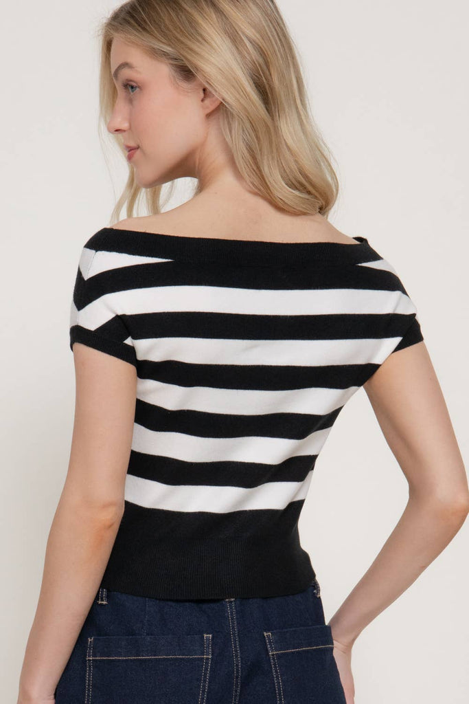 French Stripes Knit Top: Black