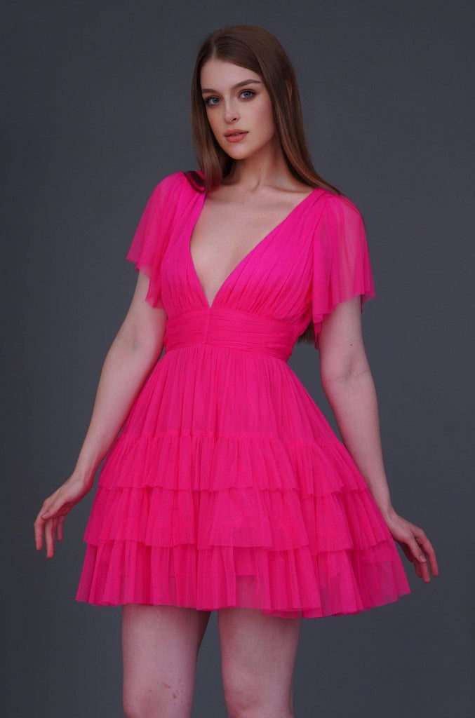 Electric Pink Tulle Mini Dress