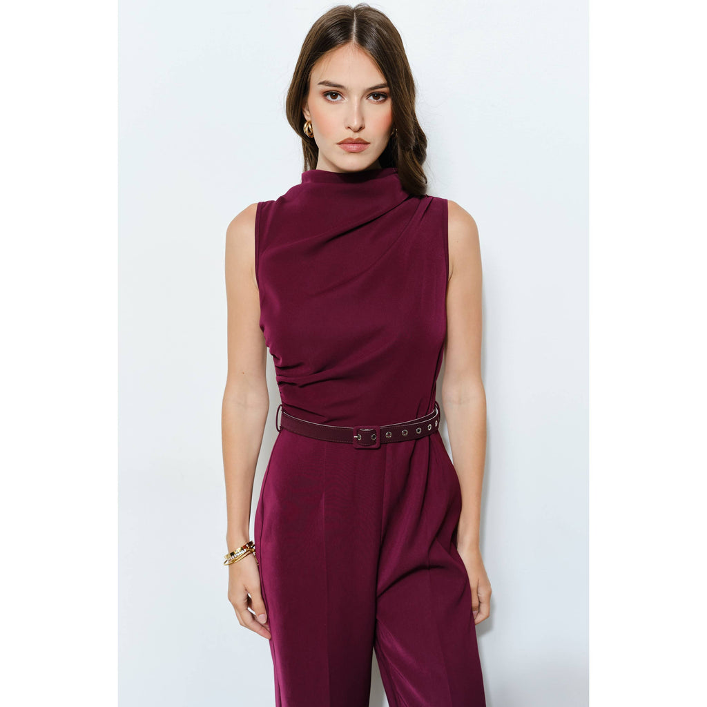 Draped Sleeveless Jumpsuit: Mulberry