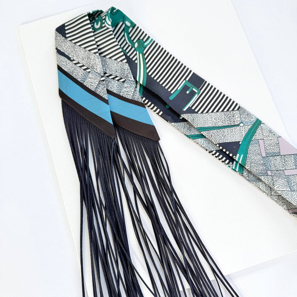 Fringe Twilly Scarf Buckle Print: Navy