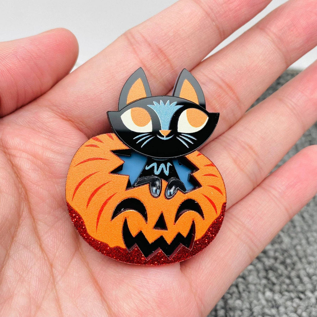 Black Cat Pumpkin Acrylic Brooch