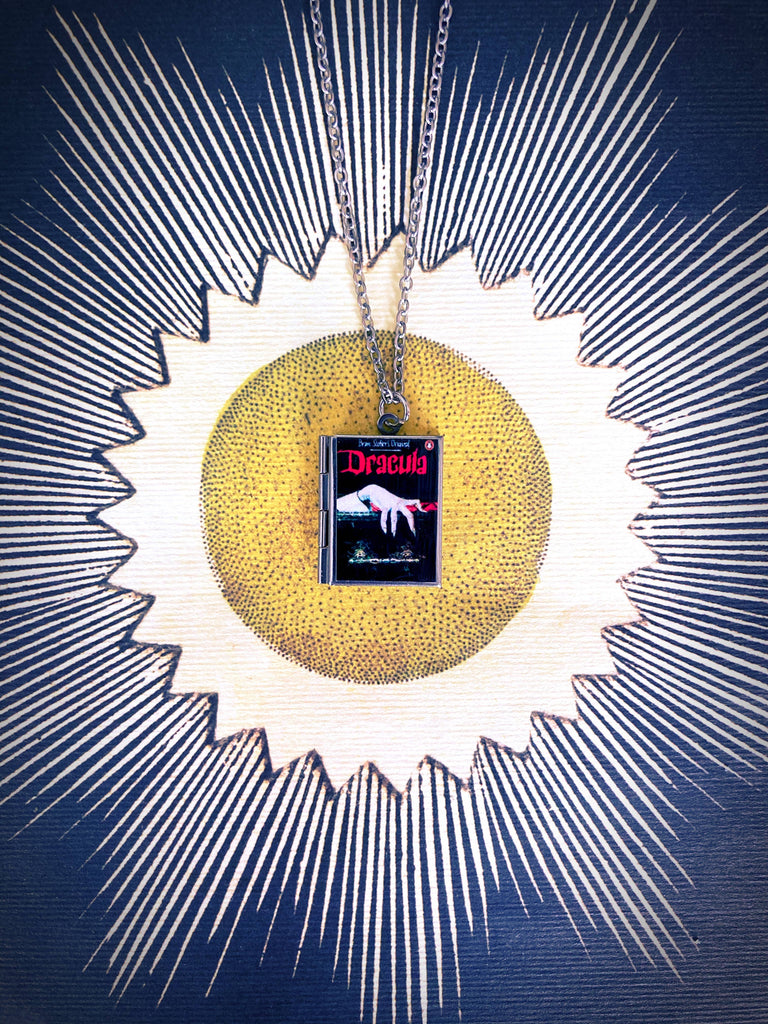 Book Locket Necklace - Dracula - Lingering Hand: Stainless Steel