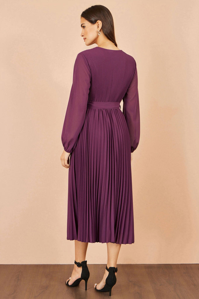 Purple Pleated Wrap Midi Dress