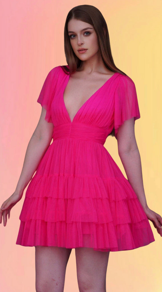 Electric Pink Tulle Mini Dress