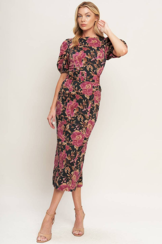 Floral Denim Pencil Dress