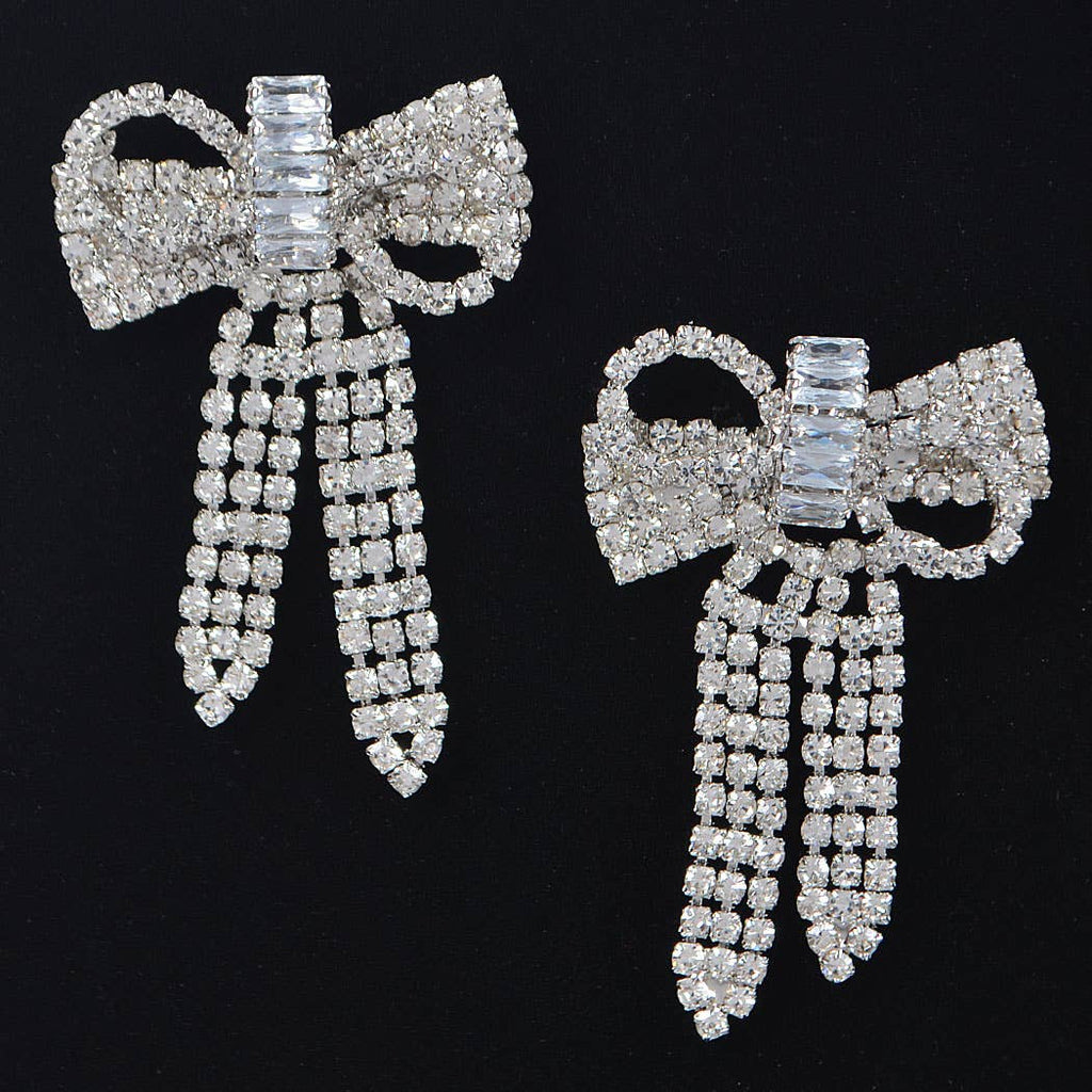 Ribbon Rhinestones Earrings: Gold