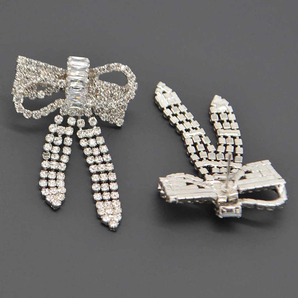 Ribbon Rhinestones Earrings: Gold