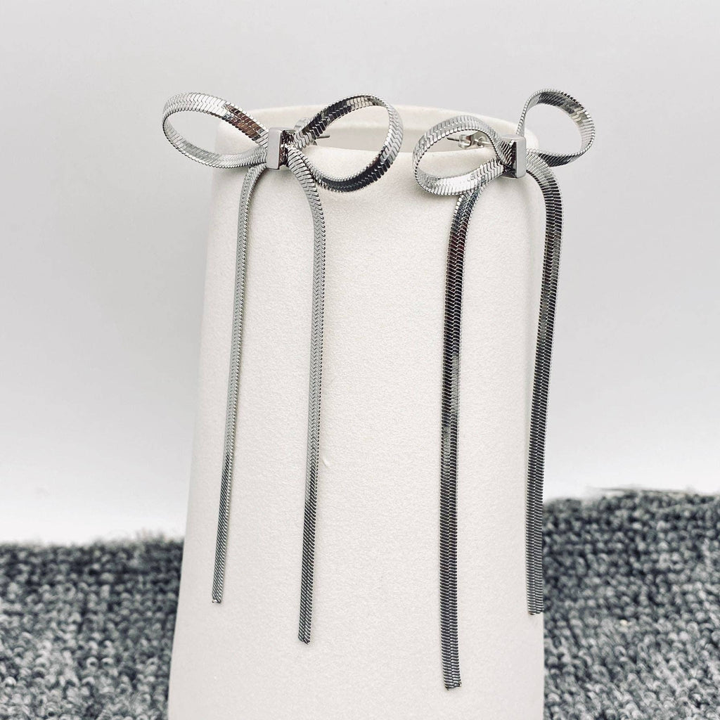 Gold Chain Bow Stainless Steel Earrings