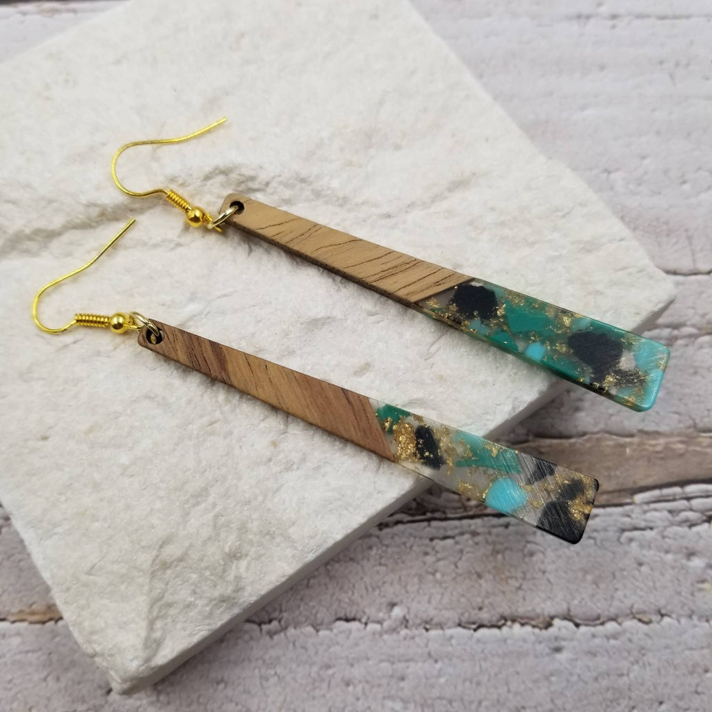 Golden Wood Earrings: Turquoise
