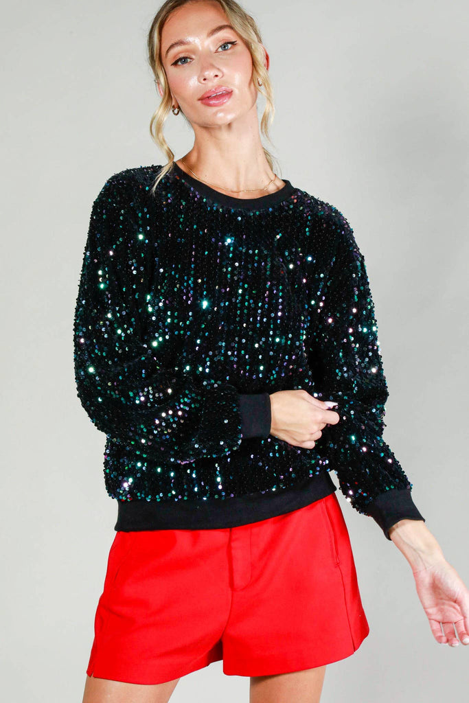 Sequin Crewneck Velvet Sweatshirt
