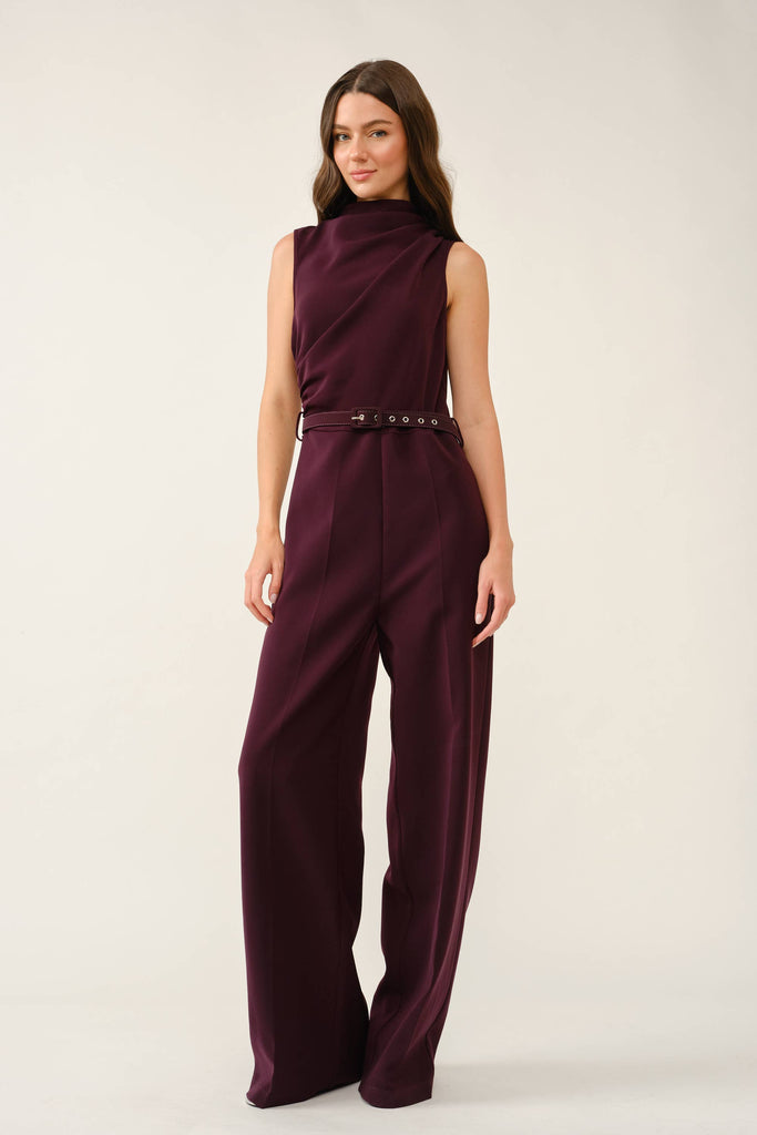 Draped Sleeveless Jumpsuit: Mulberry