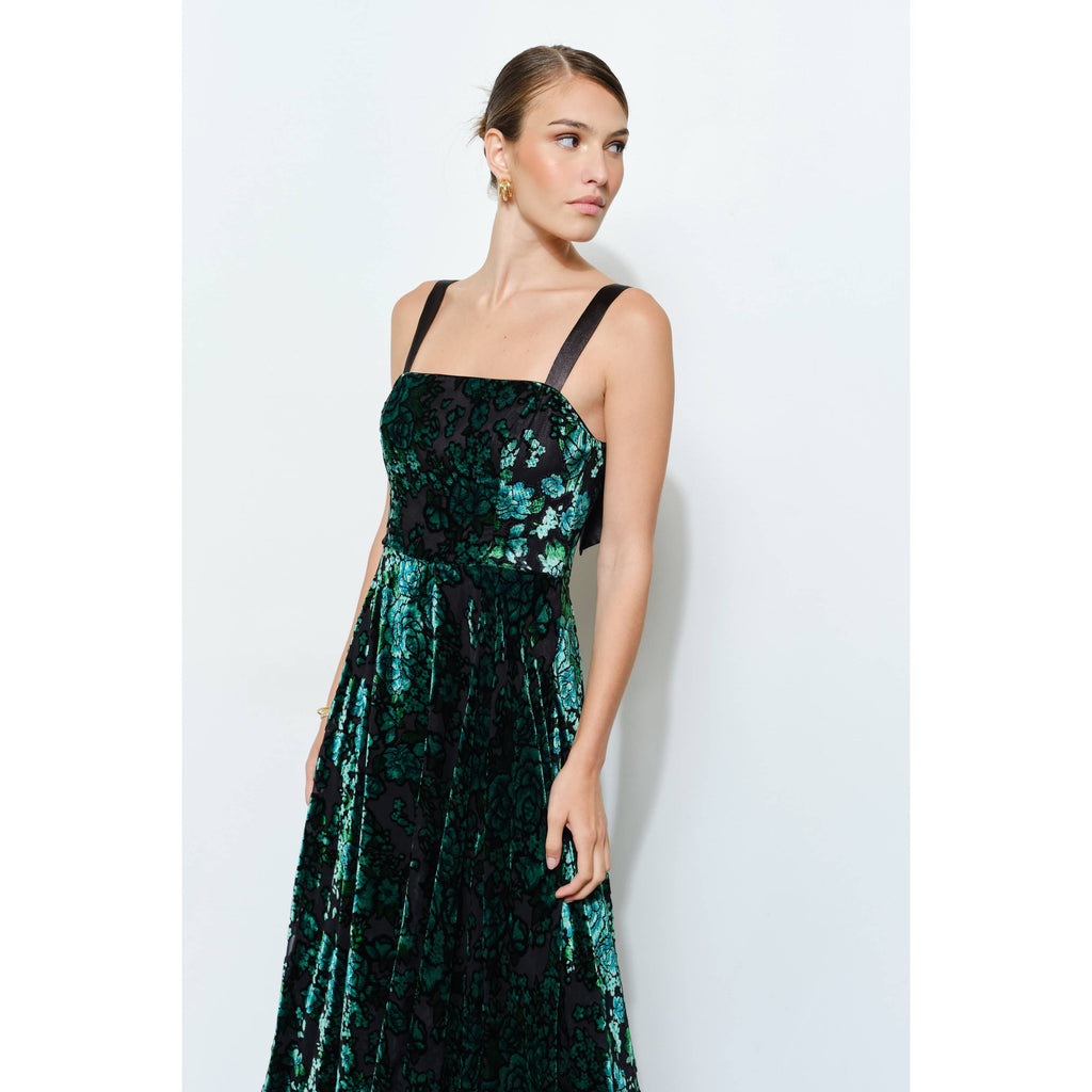 Emerald Velvet Bow-Back Maxi Dress