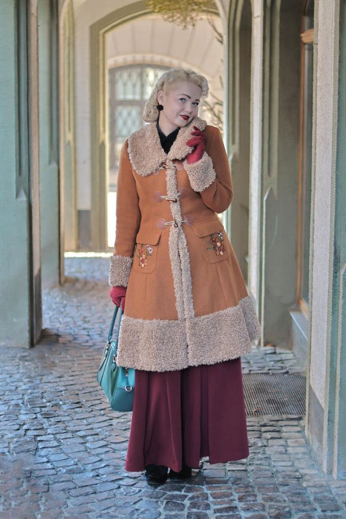 60's Style Faux Fur Trim Coat