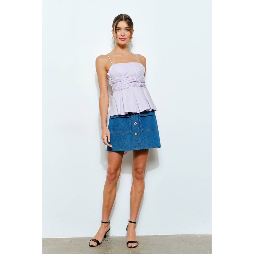 Gold Floral Button Denim Mini Skirt